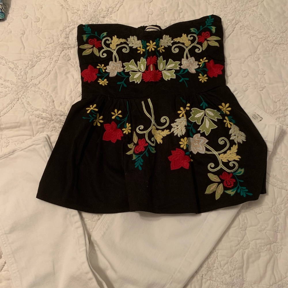 Strapless, sweetheart neckline Anthropologie top